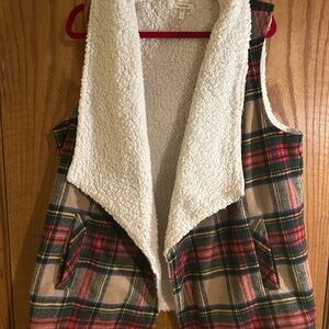 Maurices Plaid Sherpa Lined Vest - Red and Cream